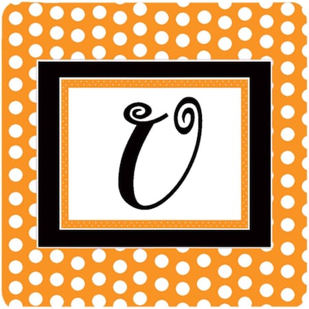 Carolines Treasures Set of 4 Monogram - Orange Polkadots Foam Coasters Initial Letter U CJ1033-UFC